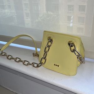 House of Want Yellow Purse with Long Gold Chain Link Strap